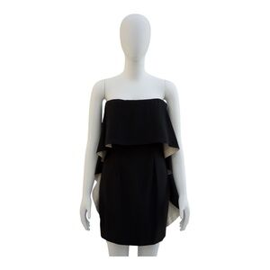 Vintage Bernard Perris Strapless corset style dress with cape Black & White SZ 6